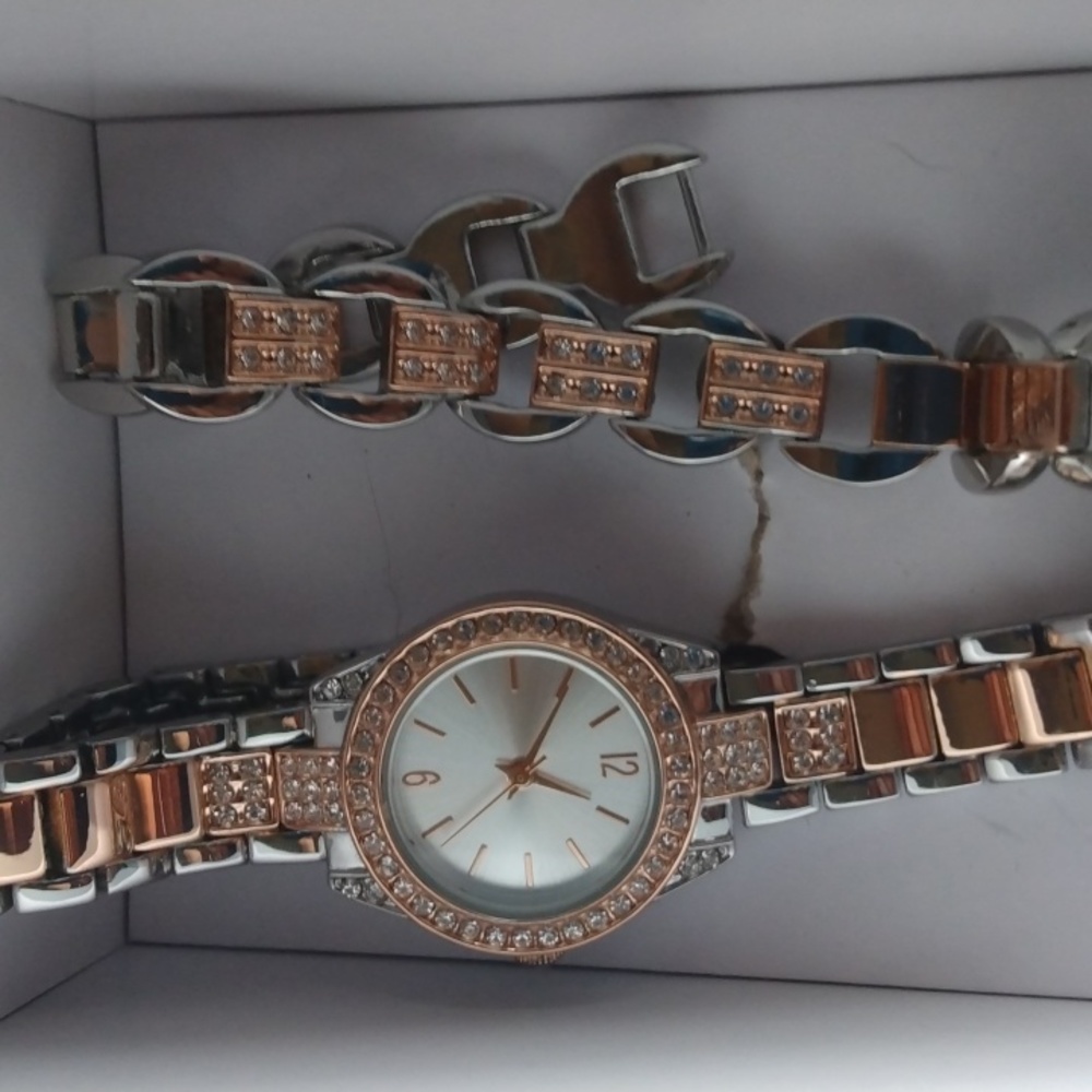 Rose gold/Silver link bracelet w/ Watch Combo